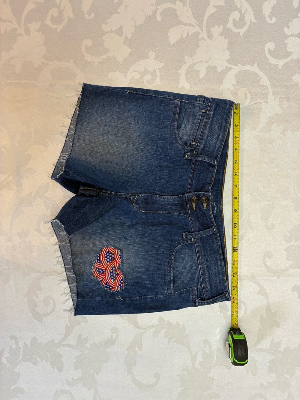 Women’s Old Navy Distressed Jean Cutoff Shorts with Patriotic Patches, W32 - Picture 7 of 16